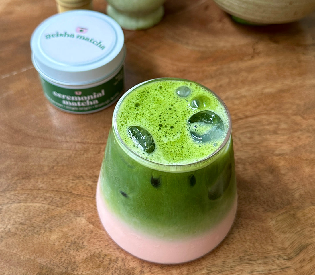 strawberry oat matcha latte